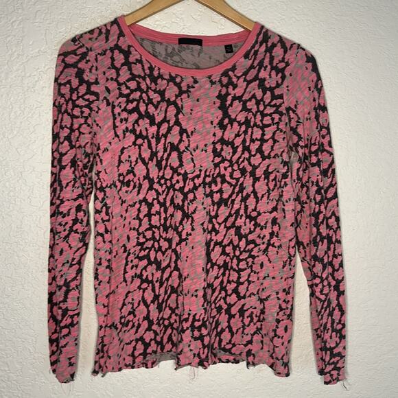 ATM Pink Leopard Slub Destroyed Tee Long Sleeve T-Shirt Small Spring Summer - Picture 4 of 7